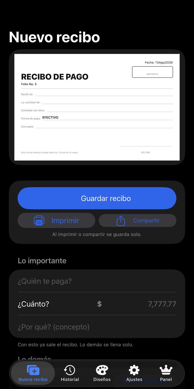 The receipt takes shape as you type: who, how much and what for