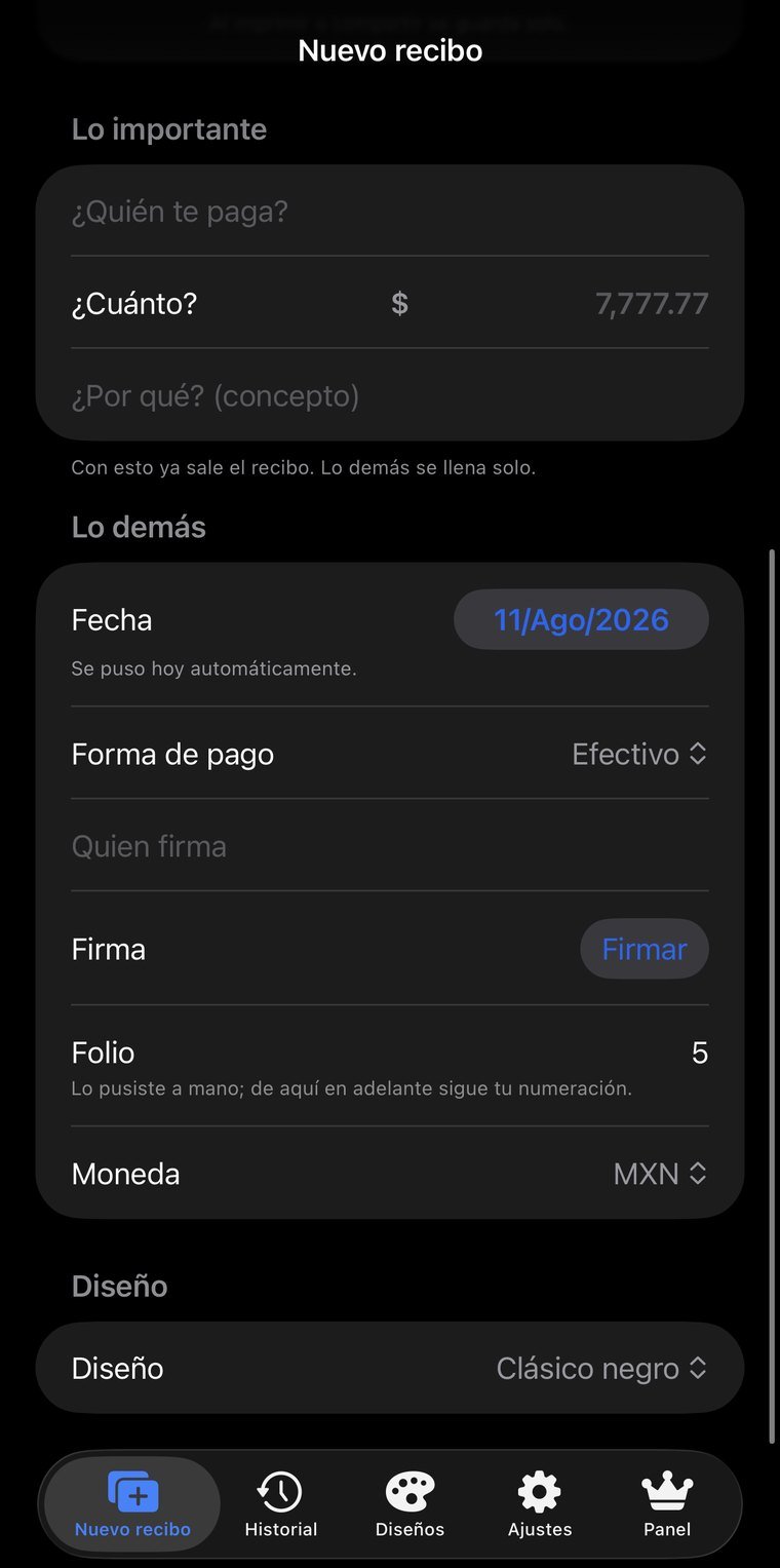 Automatic date, sequential number, payment method, signature and currency